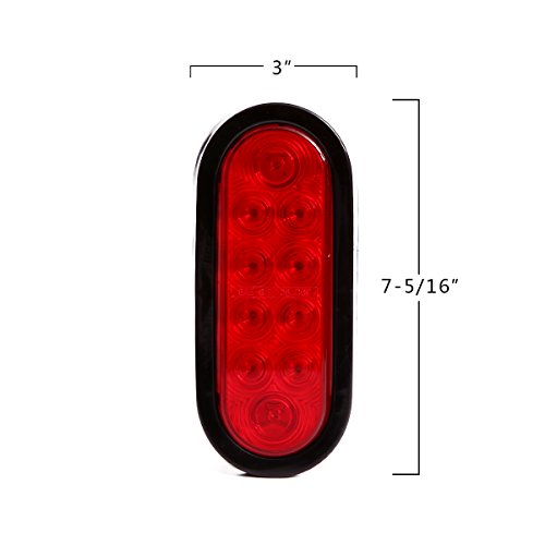 CZC AUTO 6 LED Waterproof Oval Red Trailer Lights Rear Stop Turn...