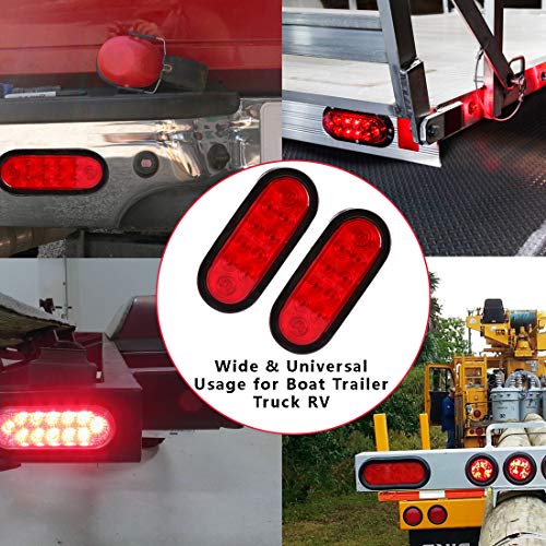 CZC AUTO 6 LED Waterproof Oval Red Trailer Lights Rear Stop Turn...