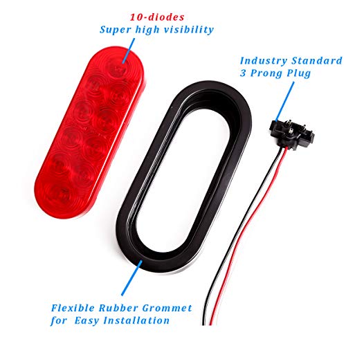 CZC AUTO 6 LED Waterproof Oval Red Trailer Lights Rear Stop Turn...