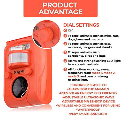 DURANOM Ultrasonic Animal Repeller Outdoor - Cat Deer Repellent So...