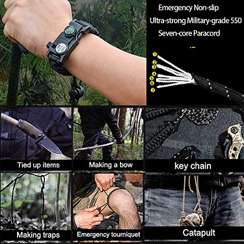 Daarcin Survival Paracord Bracelet,Fire Starter,Waterproof SOS Lig...