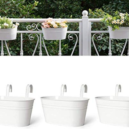 Dahey 3 Pack Metal Iron Hanging Flower Pots for Railing Fence Hang...