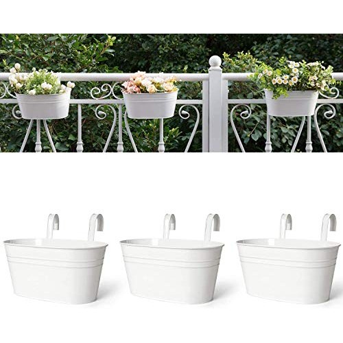Dahey 3 Pack Metal Iron Hanging Flower Pots for Railing Fence Hang...