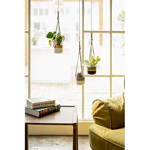 Dahey 3 Pack Small Cement Hanging Planter 3 Inch Succulent Pots wi...