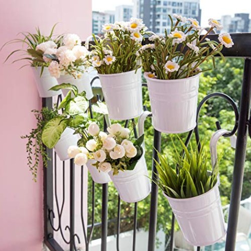 Dahey 8 Pcs Hanging Flower Pots Metal Iron Bucket Planter for Rail...