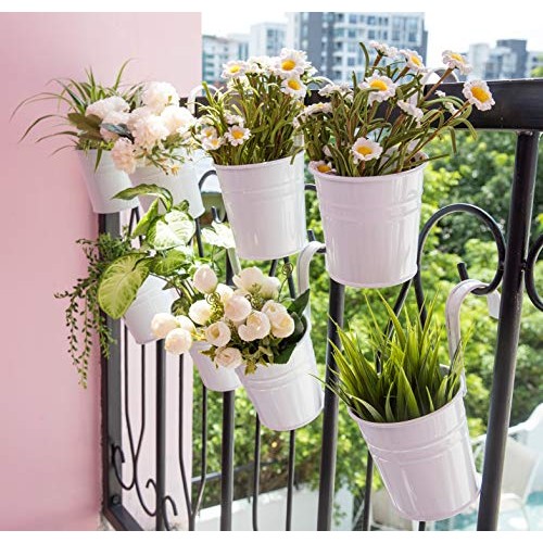Dahey 8 Pcs Hanging Flower Pots Metal Iron Bucket Planter for Rail...