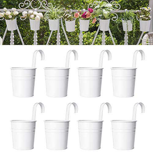 Dahey 8 Pcs Hanging Flower Pots Metal Iron Bucket Planter for Rail...