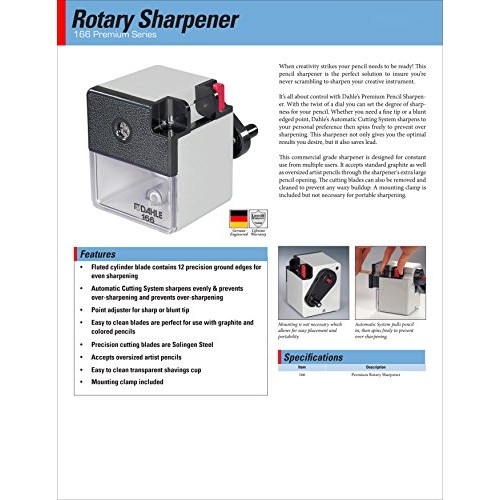 Dahle 166 Premium Pencil Sharpener w/Point Adjuster & Automatic Cu...