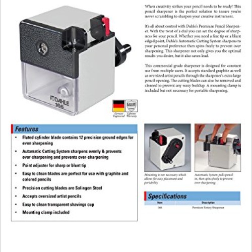 Dahle 166 Premium Pencil Sharpener w/Point Adjuster & Automatic Cu...