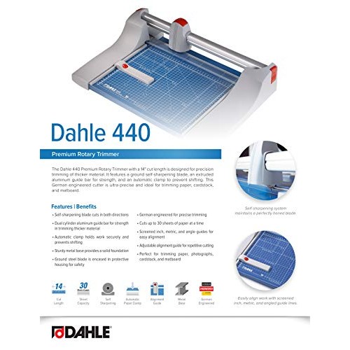 Dahle 440 Premium Rotary Trimmer, 14 Cut Length, 30 Sheet Capacit...