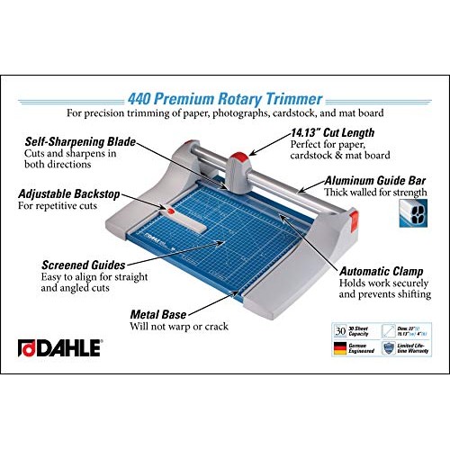 Dahle 440 Premium Rotary Trimmer, 14 Cut Length, 30 Sheet Capacit...