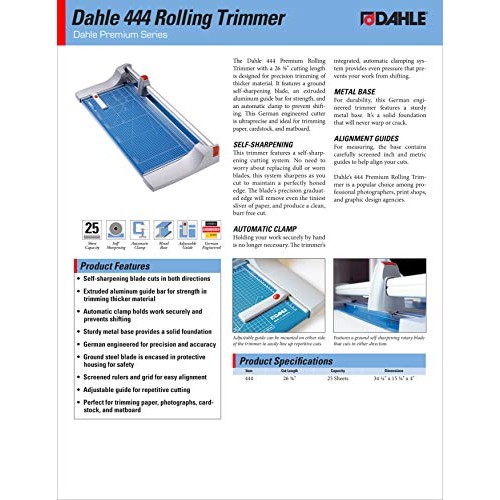 Dahle 444 Premium Rolling Trimmer, 26-3/8 Cut Length, 25 Sheet Ca...