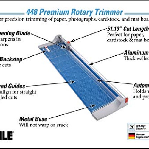 Dahle 448 Premium Rotary Trimmer, 51 Cut Length, 20 Sheet Capacit...