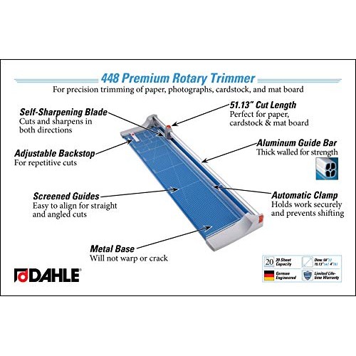 Dahle 448 Premium Rotary Trimmer, 51 Cut Length, 20 Sheet Capacit...