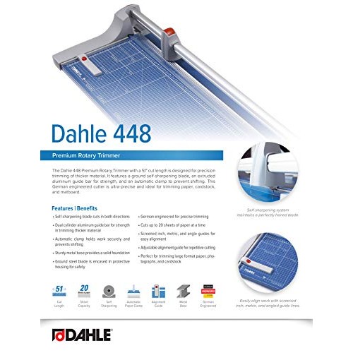Dahle 448 Premium Rotary Trimmer, 51 Cut Length, 20 Sheet Capacit...