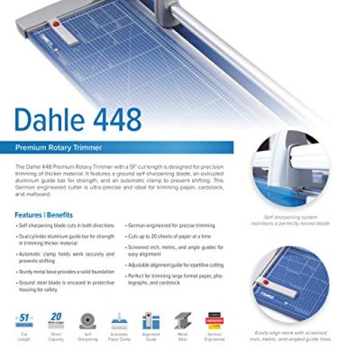 Dahle 448 Premium Rotary Trimmer, 51 Cut Length, 20 Sheet Capacit...