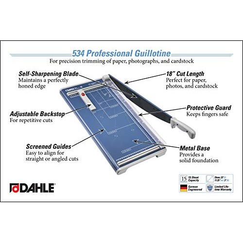Dahle 534 Professional Guillotine Trimmer, 18 Cut Length, 15 Shee...
