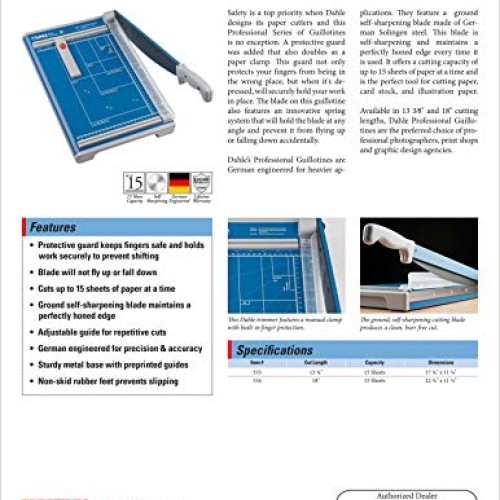 Dahle 534 Professional Guillotine Trimmer, 18 Cut Length, 15 Shee...