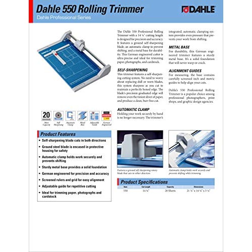 Dahle 550 Professional Rolling Trimmer, 14-1/8 Cut Length, 20 She...