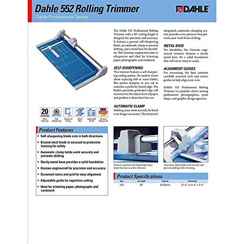 Dahle 552 Professional Rolling Trimmer 20 Cut Length 20 Sheet Cap...