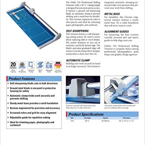 Dahle 554 Professional Rolling Trimmer, 28-1/4 Cut Length, 20 She...