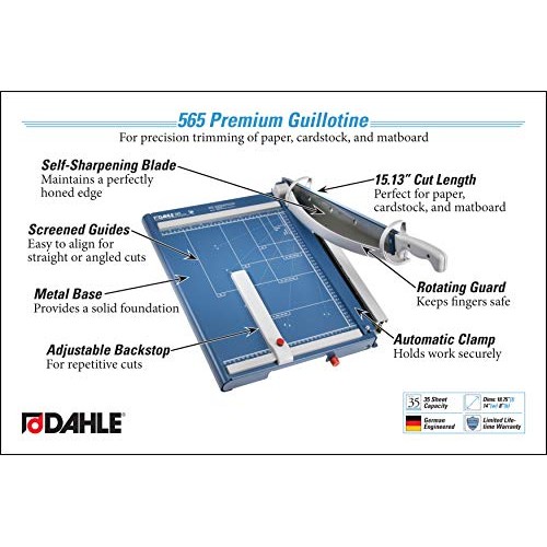 Dahle 565 Premium Guillotine Trimmer, 15-1/8 Cut Length, 35 Sheet...