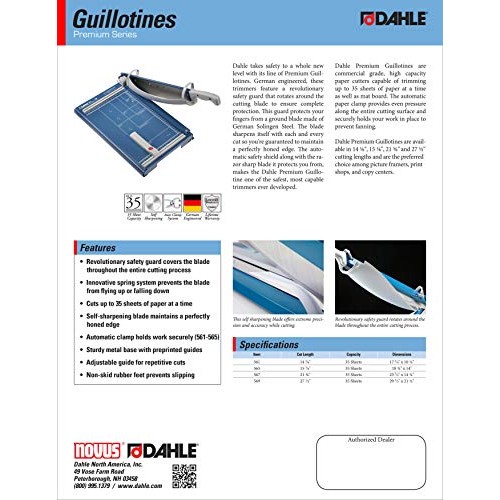 Dahle 565 Premium Guillotine Trimmer, 15-1/8 Cut Length, 35 Sheet...