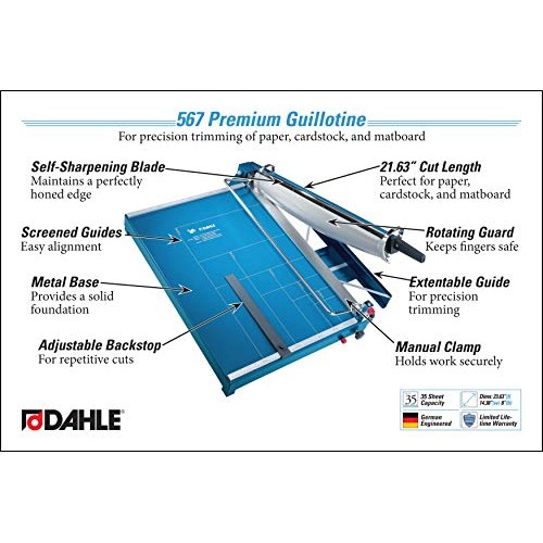 Dahle 567 Premium Guillotine Trimmer, 21-5/8 Cut Length, 35 Sheet...