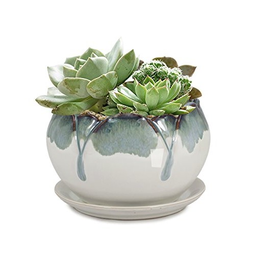 Dahlia 5.5 Inch Rustic Drip Glazed Ceramic Planter/Succulent Pot...
