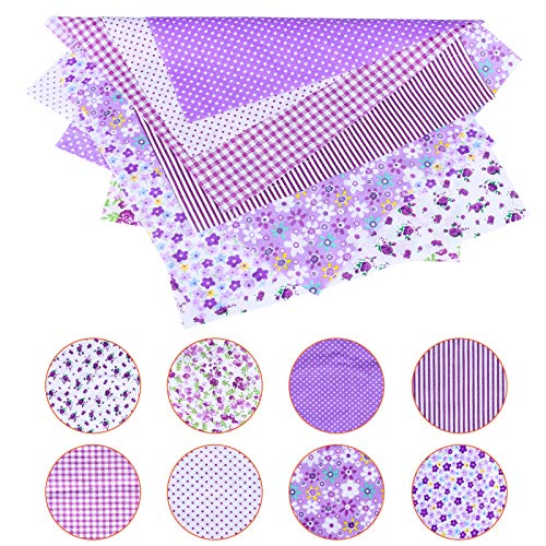 Daindy 8pcs Patchwork Fabric Flower Dot Stripe Cotton Cloth DIY Se...