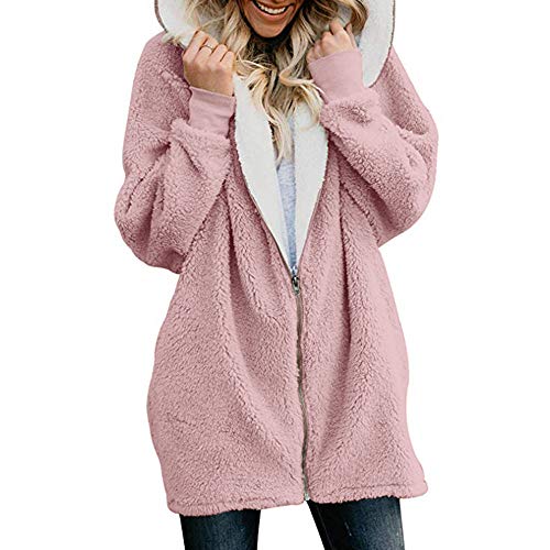 Dainzuy Women Zip up Hooded Fluffy Coat Long Sleeve Thick Open Fro...