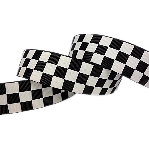 25yd 7/8 Black Solid Grosgrain Ribbon White Race Checkerboard Pri...
