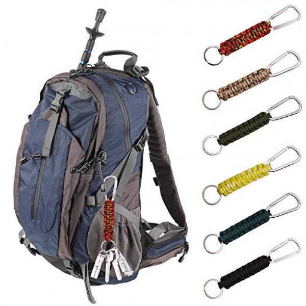 6 Pack Different Colors Paracord Keychain Carabiner, DaKuan Milita...