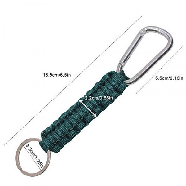 6 Pack Different Colors Paracord Keychain Carabiner, DaKuan Milita...