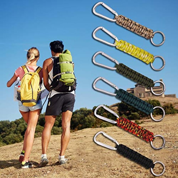 6 Pack Different Colors Paracord Keychain Carabiner, DaKuan Milita...