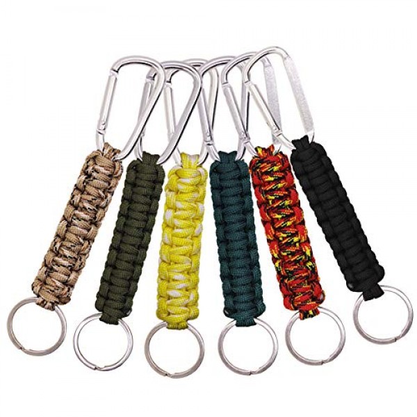 6 Pack Different Colors Paracord Keychain Carabiner, DaKuan Milita...