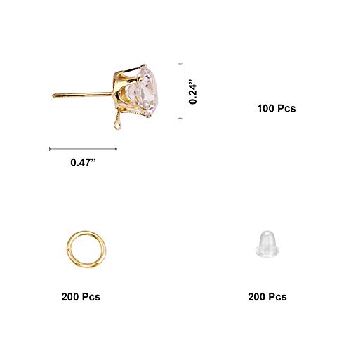 500 Pcs Rhinestone Earrings Posts with Loop Open Jump Rings Earrin...