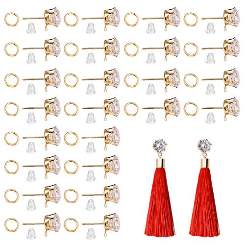 500 Pcs Rhinestone Earrings Posts with Loop Open Jump Rings Earrin...