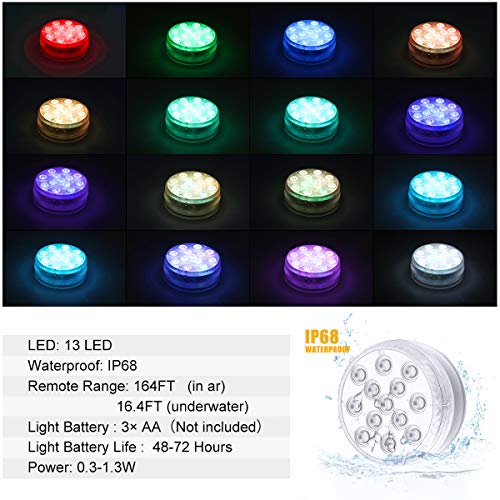 DALUZ Submersible LED Lights 2 PCS with Magnet, Suction Cup and RF...