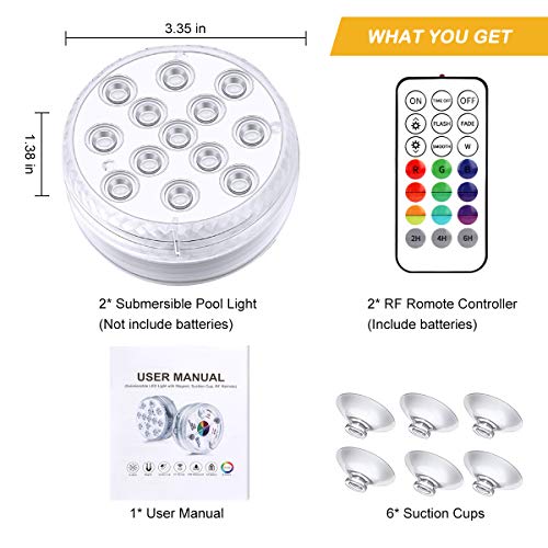 DALUZ Submersible LED Lights 2 PCS with Magnet, Suction Cup and RF...