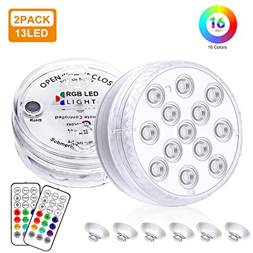 DALUZ Submersible LED Lights 2 PCS with Magnet, Suction Cup and RF...