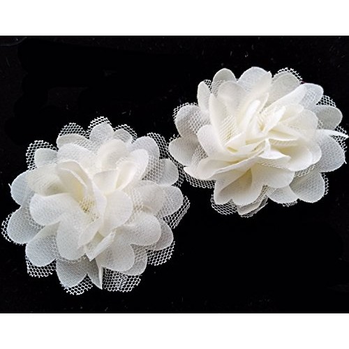 Dandan DIY 16pcs Beige Large 6CM 2.4 Chiffon Organza Flowers Ri...