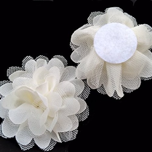 Dandan DIY 16pcs Beige Large 6CM 2.4 Chiffon Organza Flowers Ri...
