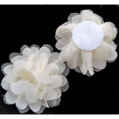 Dandan DIY 16pcs Beige Large 6CM 2.4 Chiffon Organza Flowers Ri...