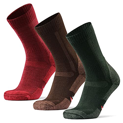 Merino Wool Hiking & Walking Socks 3 pack Multicolor: Brown, Red,...