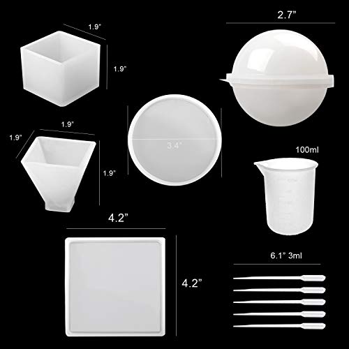 Silicone Resin Molds 5Pcs Resin Casting Molds Including Sphere, Cu...