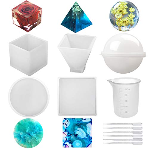 Silicone Resin Molds 5Pcs Resin Casting Molds Including Sphere, Cu...
