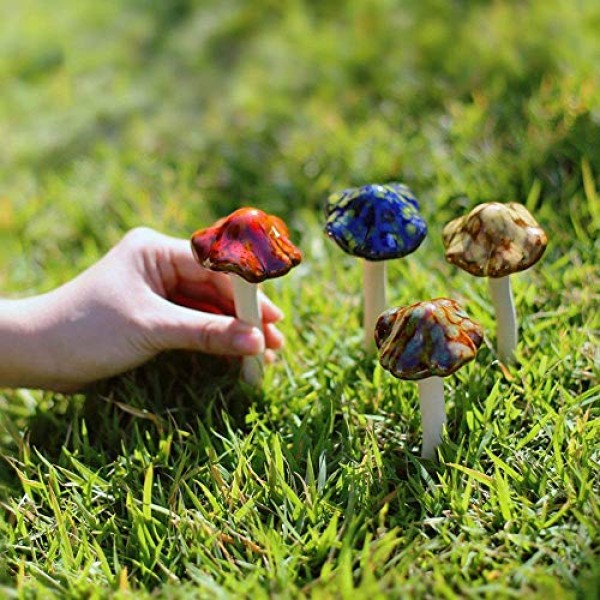 Danmu Garden Decor, 4pcs Random Color Ceramic Mushroom for Garde...