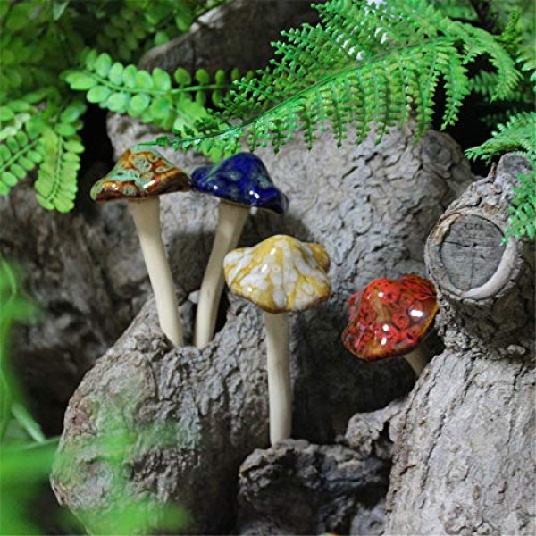 Danmu Garden Decor, 4pcs Random Color Ceramic Mushroom for Garde...