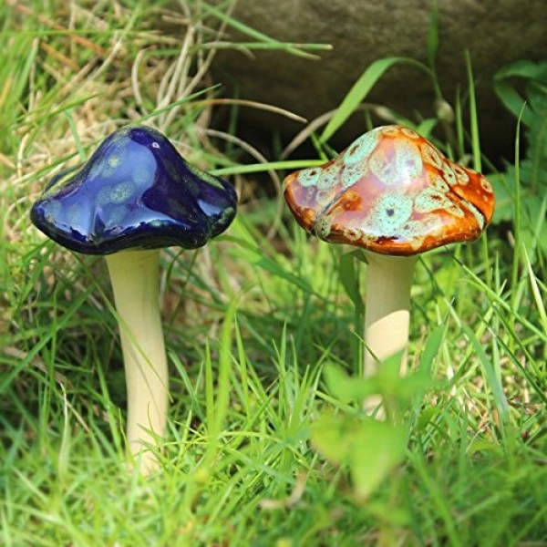 Danmu Garden Decor, 4pcs Random Color Ceramic Mushroom for Garde...